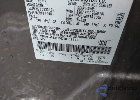 2013 Ford Edge Sel from USA, damaged, VIN 2FMDK4JC6DBE32118